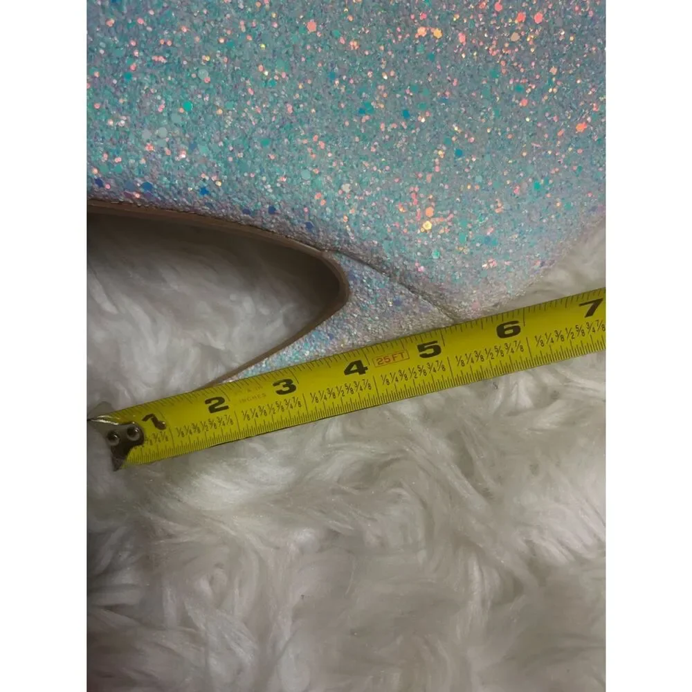 Pleaser Courtly 3015 synthetic white Iridescent glitter over the knee boots SZ13